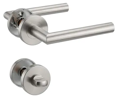 Image de Poignée de porte en acier inoxydable avec serrure pour salle de bain