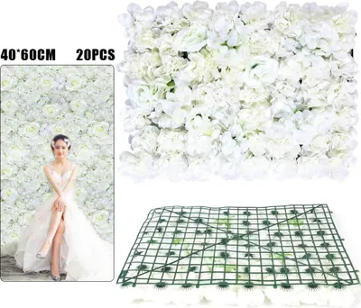 Produktbild von Blumenwand Deko - Set mit 20 künstlichen Blumenpaneelen 40x60 cm - Seidenblumen - Hintergrund für Hochzeit und Zuhause - Mehrfarbig