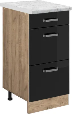 Produktbild von Küchenunterschrank Vicco R-Line Schwarz Hochglanz 40 cm AP Marmor, Model 46607