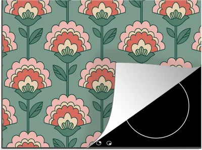 Produktbild von KitchenYeah© Herdabdeckplatte Blumen - Retro - Muster , 57x51cm, Küche Deko, Glaskeramikkochfeld Herdabdeckung, Abdeckplatte fùr Kochfeld