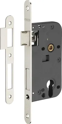 Image de Boitier de serrure encastrable à cylindre pour porte d'entrée, axe 50mm, bouts ronds, têtière laiton poli nickelé - THIRARD