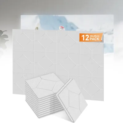 Produktbild von LZQ 12er Set quadratische Akustikpaneele 30x30x0,9 cm selbstklebend Rautenmuster Schallschutz Weiß