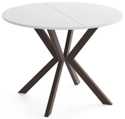 Produktbild von Runder Ausziehtisch Esstisch Ausziehbar mit Braunem Metallgestell – Valio, 90 cm Rund auf 130 cm Erweiterbar – Industrial-Loft-Design, Braune Metallbeine, Weiß,  EU