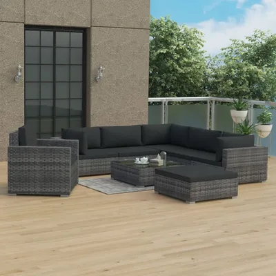 Produktbild von vidaXL 8-dielna záhradná obývacia súprava s vankúšmi Poly Rattan Grey