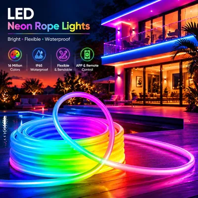 Obrázok produktu pre RGBIC LED neonové pásky – 3 m, napájanie cez USB, 5 V – Bluetooth – ovládanie cez aplikáciu, diaľkové ovládanie a časovač – synchronizácia s hudbou – vodotesnosť IP67