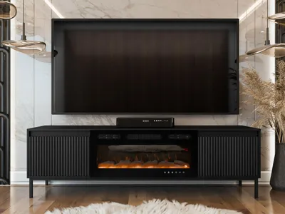 Image de Meuble TV avec cheminée électrique REMY - noir