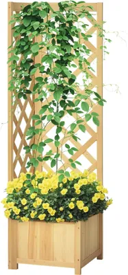 Obrázek produktu pro Květináč - Květináč s mřížkou pro popínavé rostliny - Dřevo - 40 x 40 x 145 cm - Pro zahradu a balkon - Přírodní