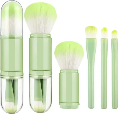Produktbild von 4-in-1-Set ausziehbarer Make-up-Pinsel, grün, reisefreundlich, Puder-/Lidschattenpinsel, inklusive Ständer