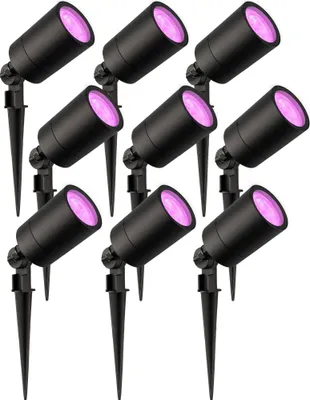 Produktbild von Ledvion - 9er Set, Gartenstrahler mit Erdspieß, IP65, 4,9W, 220-240V, RGB, LED Strahler, Gartenbeleuchtung mit Strom, Mit GU10 Leuchtmittel, Dimmbar, Wasserdicht