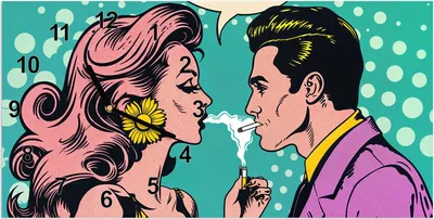 Produktbild von Wanduhr aus Glas mit Motiv Retro Pop Art Duo- 60 x 30 cm - inkl. Aufhängesystem