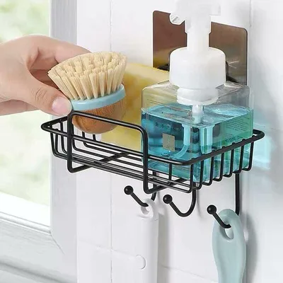 Produktbild von Küchenschwammhalter, 2-in-1 Spülbecken-Organizer, Aufbewahrungskorb für Spülmittel und Schwämme, für Küche und Bad (mit 3 Haken)