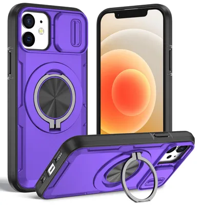 Produktbild von Magnetische Hülle für iPhone 12 /iPhone 12 Pro, Militär Stoßfest Handyhülle mit Kameraschutz und Ringhalter Ständer Lila