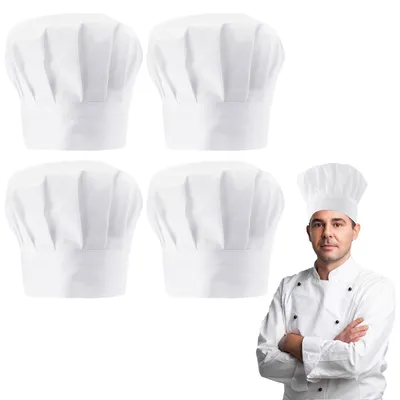 4 weiße Kochmützen, Unisex, Größe 30, Polyester-Baumwolle