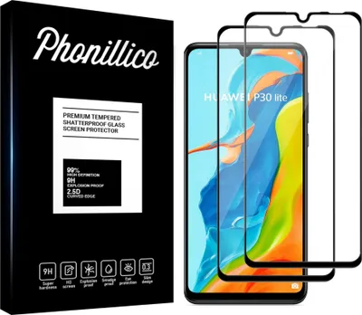 Image de Verre trempé pour Huawei P30 LITE [2 pièces] Protection d'écran Screen Protector avec bord noir Film anti-rayures verre résistant Phonillico®