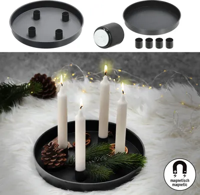 Produktbild von Stabkerzenhalter 'BlackMagnet' magnetisch Metall schwarz rund Ø25x3cm 4 Kerzenhalter Kerzentablett Tablett Stabkerzen