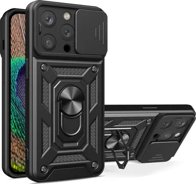 Obrázek produktu pro Ochranný kryt na telefon Apple iPhone 14 Pro, černý, s ochranou fotoaparátu a kroužkem