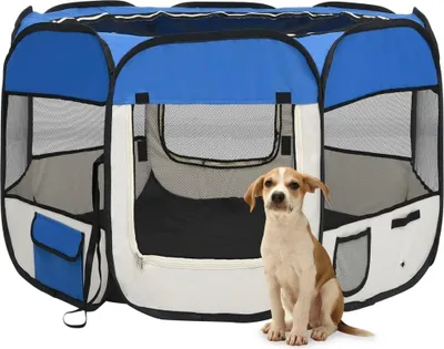 Produktbild von "im Angebot" Faltbarer Welpenlaufstall mit Tragetasche Blau 90x90x58 cm - Sonstiges Hundezubehör CC1281
