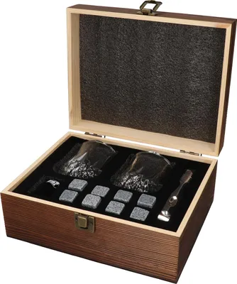 Obrázek produktu pro Dárková sada na whisky - 2 sklenice na "sud" a kameny na whisky