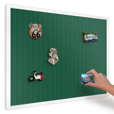 Produktbild von Magnettafel 70x50 cm mit weißem Rahmen - Magnetische Metalltafel, Magnetpinnwand zur Wandmontage für Wohnzimmer, Küche, Flur, Kinderzimmer und Büro - Grüne Streifen