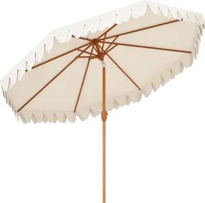 Image de Outsunny Parasol de jardin Parasol droit inclinable rond ? 264 cm avec volants tissu polyester haute densitšŠ anti-UV m?t dšŠmontable 8 baleines - crššme