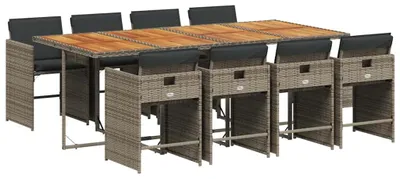 Produktbild von vidaXL 9-tlg. Garten-Essgruppe mit Kissen Grau Poly Rattan
