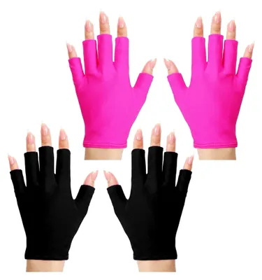 Produktbild von 2 Paar UV-Schutz-Handschuhe für Nägel, fingerlose Handschuhe mit UPF-Schutz für Maniküre, Nagelkunst und Outdoor-Aktivitäten, Schwarz und Pink