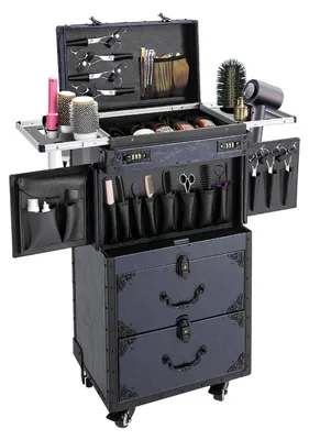 Immagine prodotto di Valigetta professionale da trucco con rotelle – trolley per cosmetici – volume da 20 a 35 L – design retrò – serratura numerica – ruote in metallo – ideale per parrucchieri e truccatori
