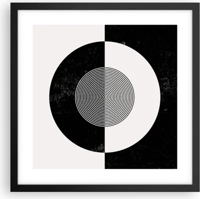 Produktbild von Gerahmtes Poster - Schwarzer Rahmen - Abstraktion Rad Schwarz und Weiß - 40x40 cm - Wand Bild - Wanddeko - Wandbilder - Wandposter - Bilderrahmen - Bilder - Kunstdruck - Wandbild - P2BAC40x40-4316