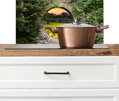 Produktbild von KitchenYeah®  Spritzschutz Küche - Küchenrückwand - Wandschutz für Herd und Spüle - Durchschauen - Blumen - Sonnenblume 60x30 - Alu-Dibond (Alternative zum Spritzschutz aus Glas) - Hitzebeständig - He