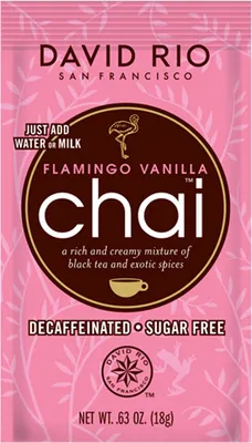 Produktbild von David Rio Chai Flamingo Vanilla | entkoffeiniert | zuckerfrei | 18g Portionsbeutel