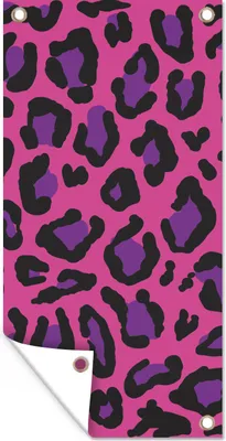 Produktbild von MuchoWow® 30x60 cm Outdoor-Poster Gartendeko Sichtschutz Garten Poster für den Garten  Pantherdruck - Rosa - Lila