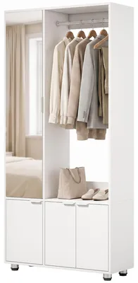 Produktbild von HOMCOM Kleiderschrank mit Spiegel und Kleiderstange, Weiß