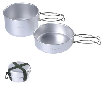 Zdjęcie produktu dla Zestaw naczyń kempingowych, ultralekki, aluminium: garnek 500 ml, patelnia 300 ml, waga 186 g