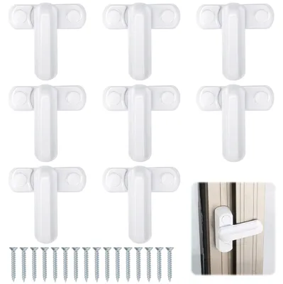 Produktbild von TRANKIELO® – 8 Stück Fensterbeschläge – einbruchhemmend – inklusive 16 Schrauben – geeignet für Fenster aus Kunststoff (PVC) und Holz
