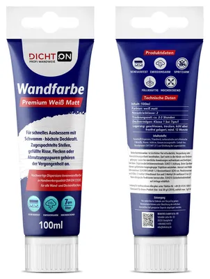 Produktbild von Wandfarbe Ausbessern weiß mit Schwamm 2x100ml Tube einfaches Auftragen, höchste Deckkraft, hohe Reichweite Innenfarbe - DICHTON D.63W