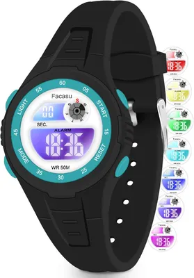 Produktbild von Kinderuhr, Buntes Licht,50M Wasserdicht, Outdoor-Sportuhr mit Stoppuhr Alarm,12/24 Stunden–Kindergeschenke für Jungen Mädchen im Alter von 4–15 Jahren