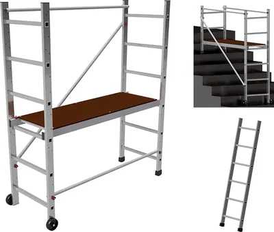 Image de ALTEC AluCombine 4.0 - 300 | Échafaudage en échelle | 2 roulettes fixes (Ø 100 mm) | 3 m | Directement du fabricant | EN 131 | Échafaudage de travail, échafaudage de chantier, échafaudage mobile