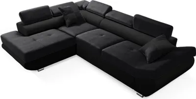 Produktbild von Robin Saturn Ecksofa mit Schlaffunktion Bettkasten 5 Verstellbare Kopfstützen 2 Kissen Sofa L-Form Schlafsofa Freistehende Eckcouch Schlafcouch Wohnzimmermöbel Wohnlandschaft Links Schwarz