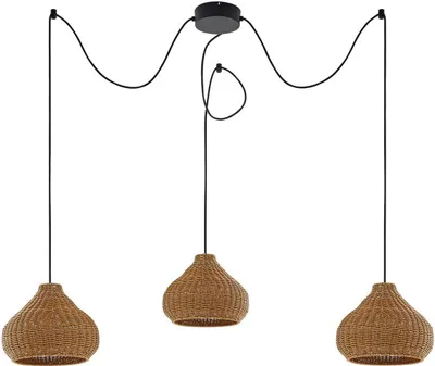 Produktbild von Lucande Außenhängelampe Taniola, 3-flg., beige, Rattan, IP44