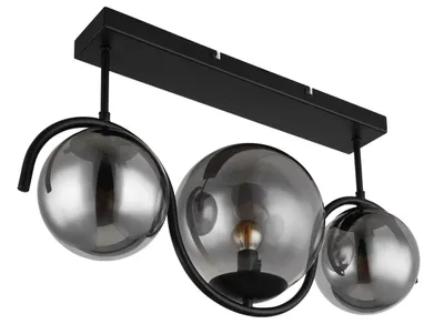 Produktbild von Globo Lighting Deckenleuchte Metall schwarz matt, Glas rauchfarben, LxBxH: 600x200x330mm, Glasdurchmesser: 2 x 15 cm, 1 x 20 cm, exkl. 3x E14 25W 230V