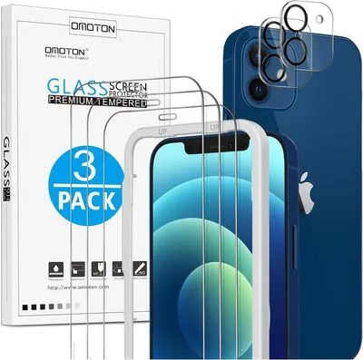 Produktbild von OMOTON iPhone 12 Schutzfolie [3+2 Stück] Bläschenfrei 9H Härte - Kamera Glasfolie HD-Klar 6,1 Zoll