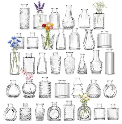 Mini-Glasvasen, 36 Stück, transparent, Tischdeko für Hochzeit & Party