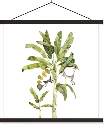 Produktbild von MuchoWow® Textilposter Dschungel - Palme - Affe 60x60 cm mit schwarzem Rahmen - Posteraufhänger