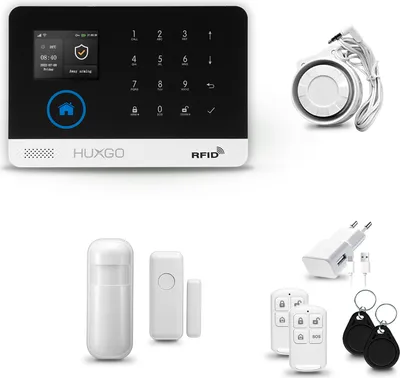 Immagine prodotto di HUXGO HXA003 Sistema di allarme casa WiFi + GSM 4G LTE con sirena, sistema di allarme con 1x sensore di movimento e 1x sensore porta-finestra, sistema di allarme per appartamento, casa, garage, App Tuya Smartlife