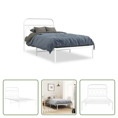 Produktbild von The Living Store Bettgestell mit Kopfteil Metall Weiß 100x200 cm