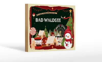Produktbild von Holzschild Weihnachten Grüße aus BAD WALDSEE Geschenk  18x12 cm
