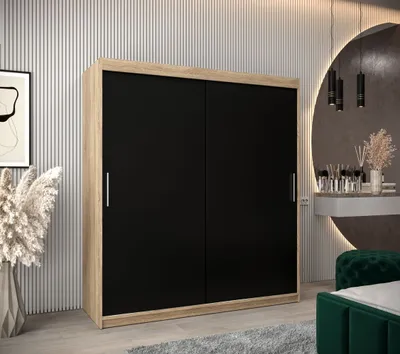 Produktbild von Schwebetürenschrank mit einer Breite von 180 cm TIMEA – Eiche Sonoma / Schwarz