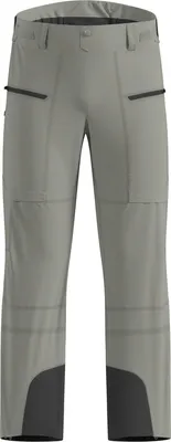 Hellgraue Odlo X-Alp 3L Hardshell-Skihose mit schwarzen Verstärkungen am Beinabschluss und Reißverschlusstaschen