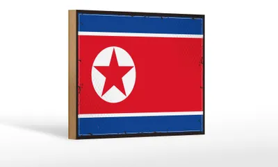 Produktbild von Holzschild Flagge Nordkoreas 18x12 cm Retro North Korea Dekoration