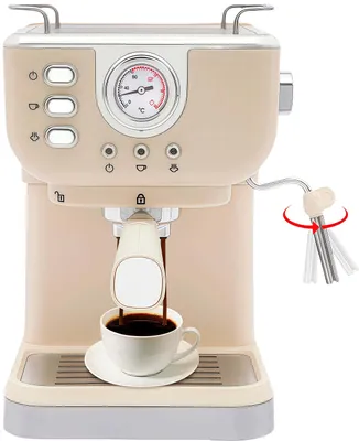 Siebträgermaschine Mit Milchaufschäumer – 20 Bar, 1050W, Siebträger Espressomaschine mit Dampfdüse, Manometer, Vintage-Design, 1,5 Liter Kapazität